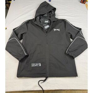 Time + Space Mens Black Hooded Windbreaker Jacket Full Zip Piping Size Medium